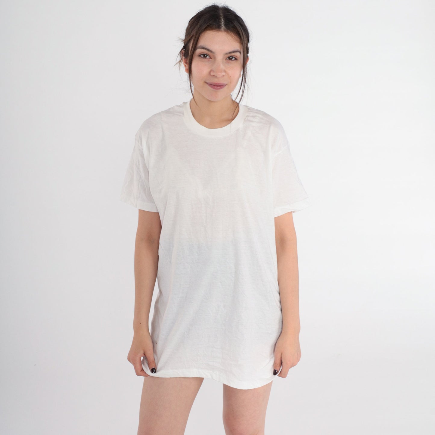 80s Jockey Plain White Crewneck T-Shirt Single Stitch Large L