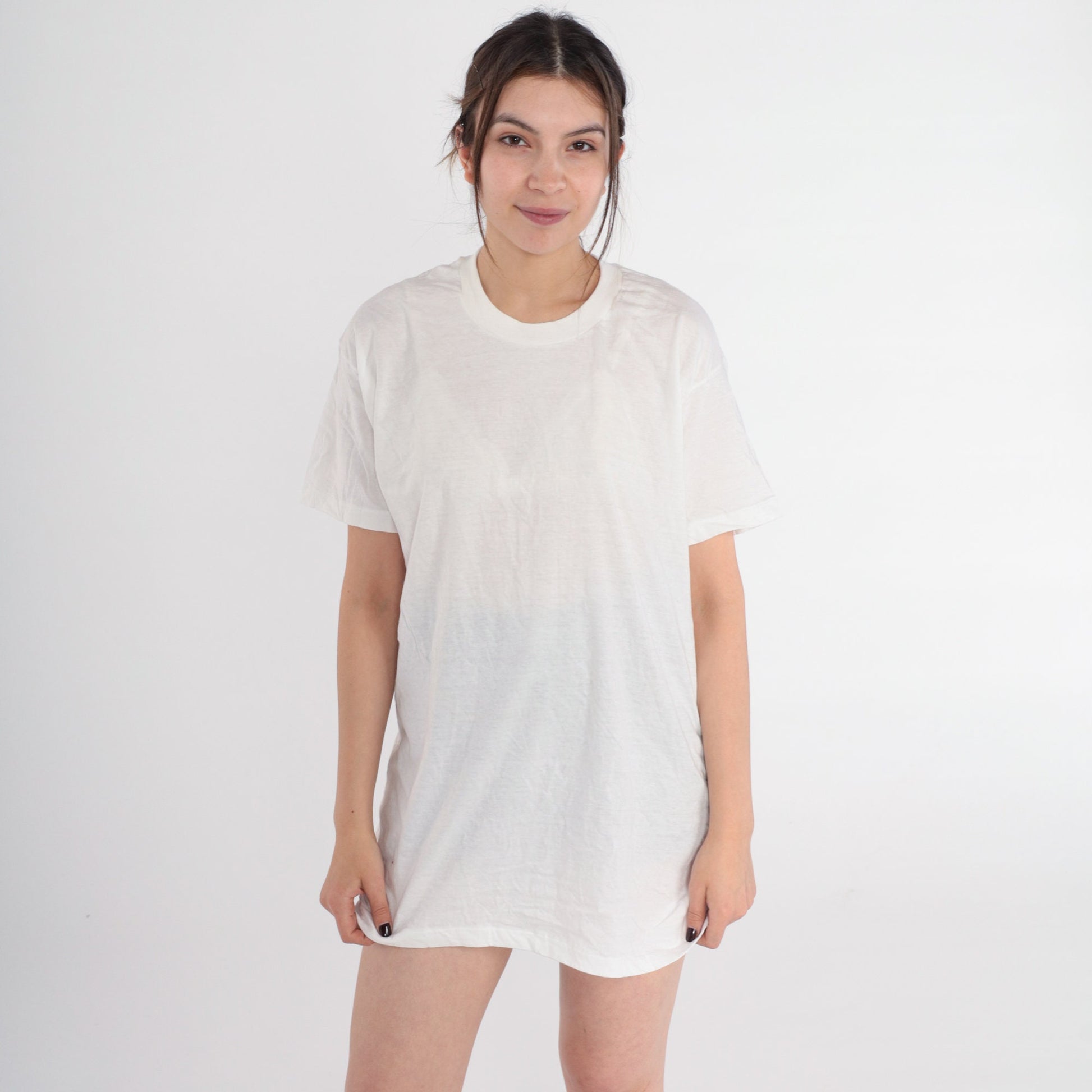 80s Jockey Plain White Crewneck T-Shirt Single Stitch Large L