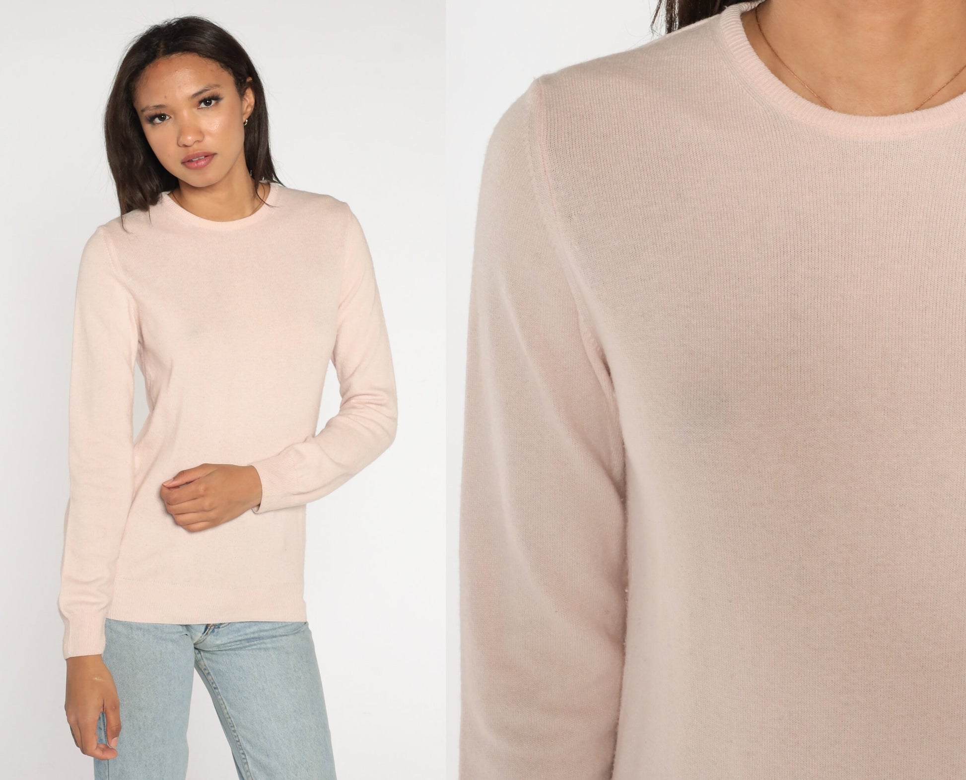 Y2K Cashmere Silk Wool Blend Crewneck Sweater Blush Pink Small