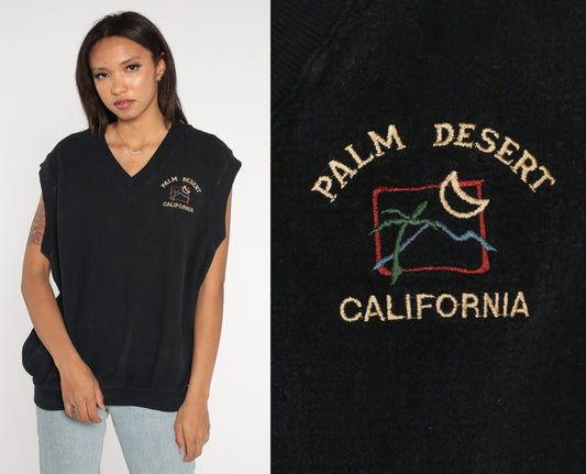 80s Palm Desert California Embroidered Sleeveless Vest Black Large