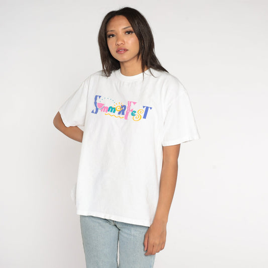 90s Summerfest Milwaukee Music Festival Graphic Tee White Cotton Large L