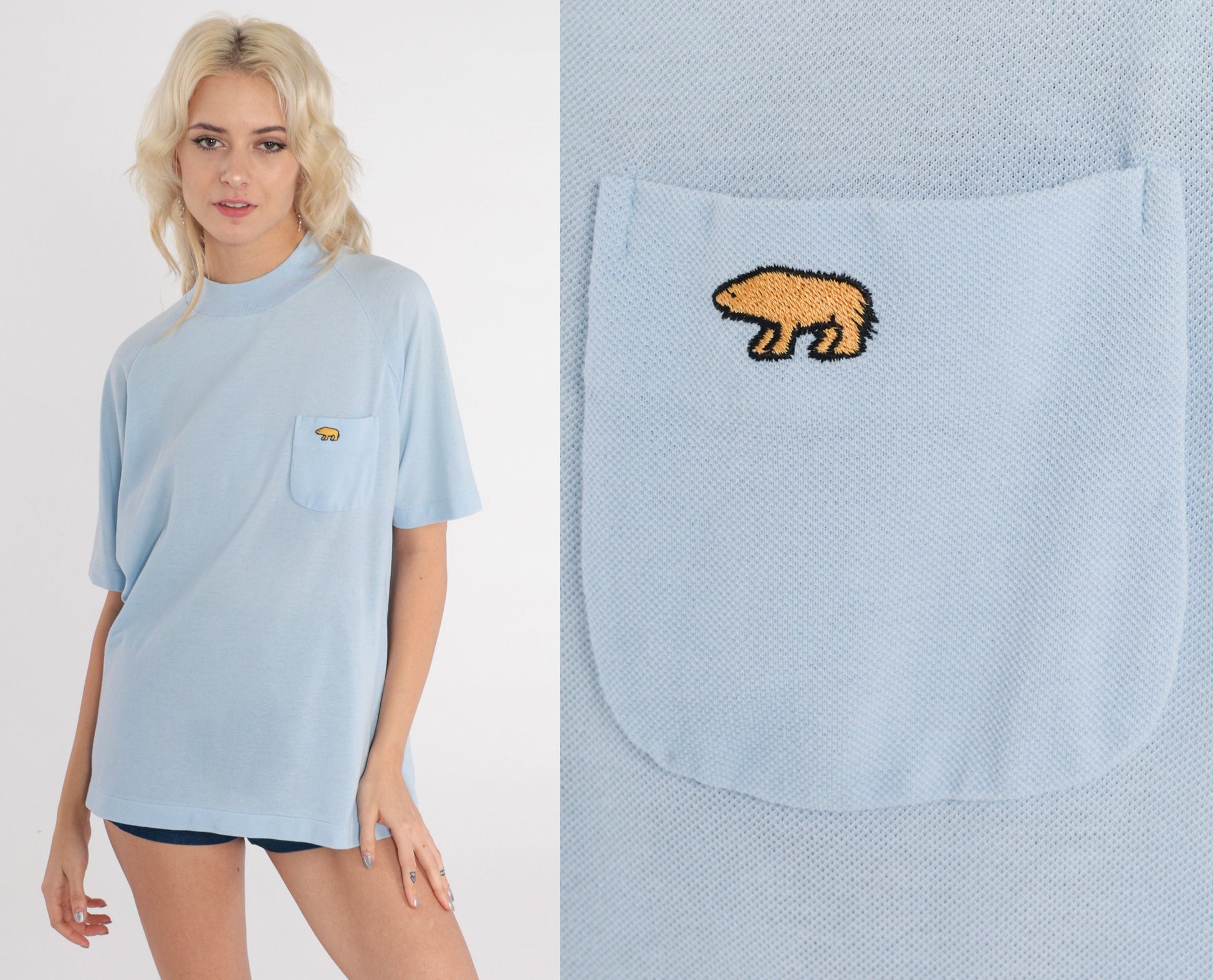 80s Jack Nicklaus Golden Bear Golf Shirt Baby Blue Pocket Tee Medium
