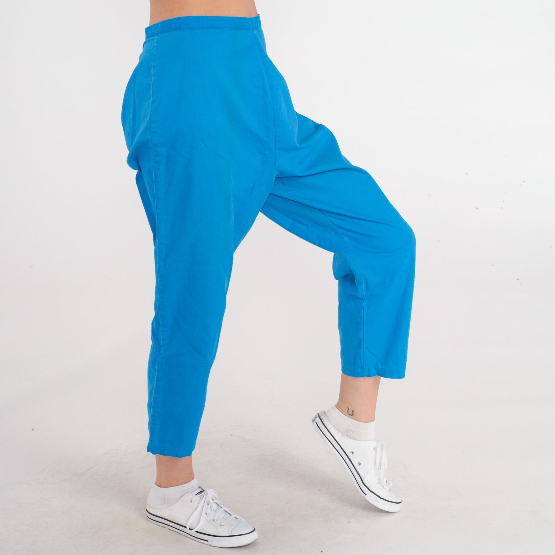60s Bright Blue High-Waisted Cropped Trousers Side Zip Straight Leg Small