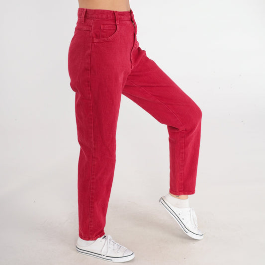 90s Forenza Red High-Waisted Mom Jeans Tapered Denim Small