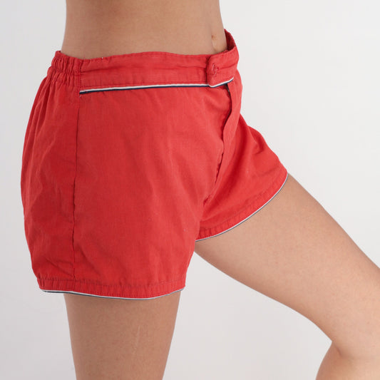 80s Red Ringer Swim Shorts Elastic Waist Board Shorts Medium