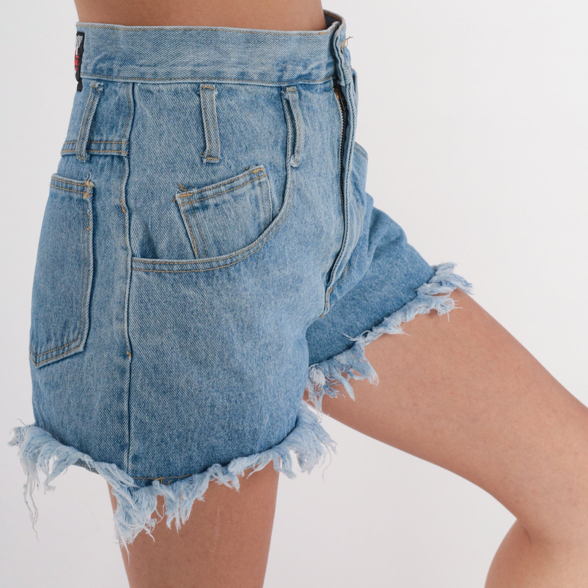 90s Blue Denim Cut-Off Shorts Ultra High Rise Small S