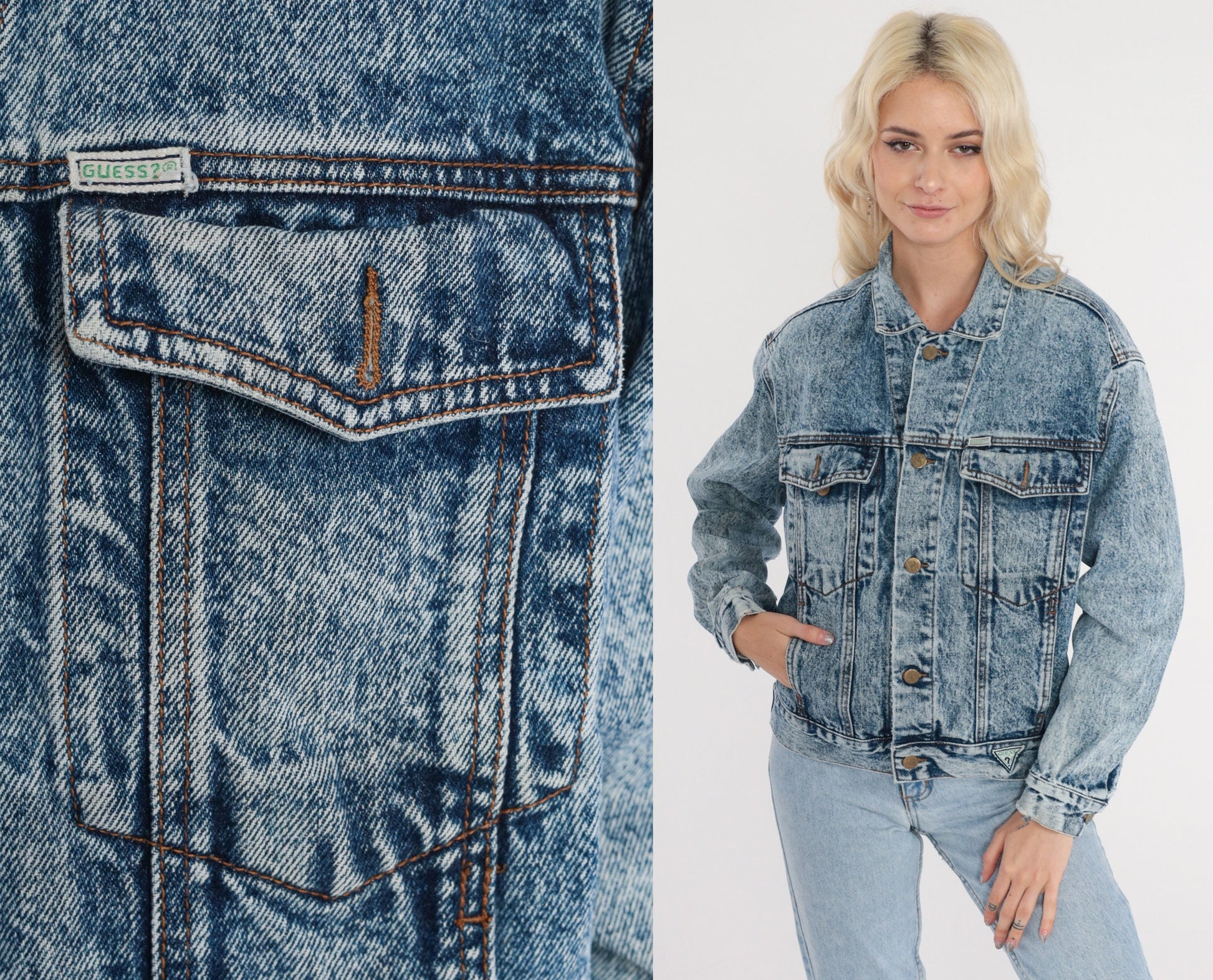 90s Guess Georges Marciano Acid Wash Denim Jacket Blue Large L
