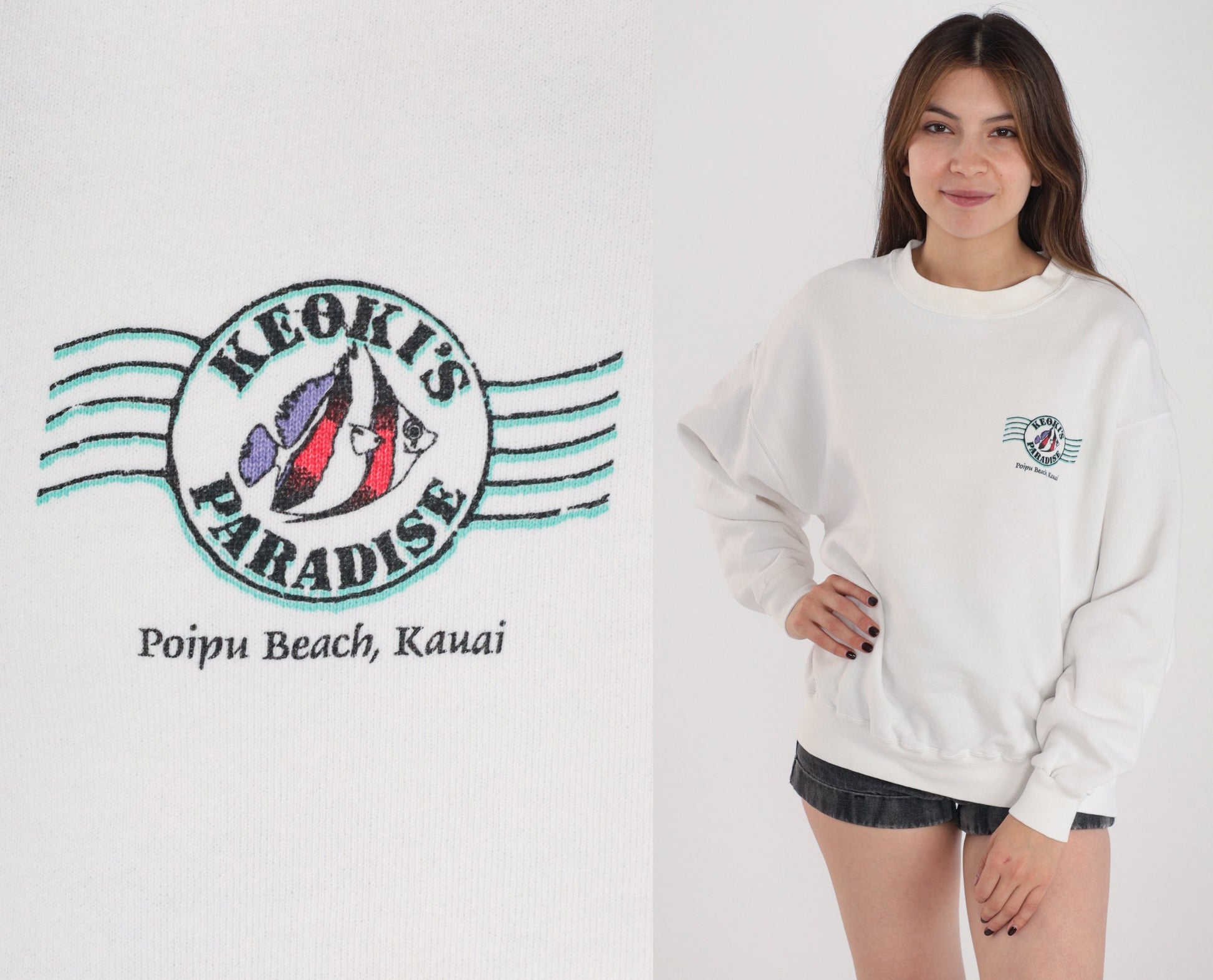 90s Keoki's Paradise Hawaii Sweatshirt White Graphic Crewneck Large