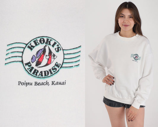 90s Keoki's Paradise Hawaii Sweatshirt White Graphic Crewneck Large
