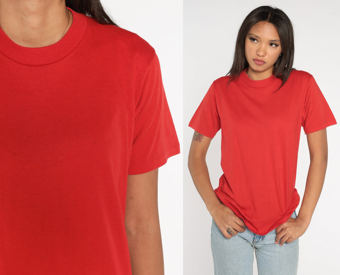 90s Jerzees Plain Red Crewneck T-Shirt Cotton Blend Small