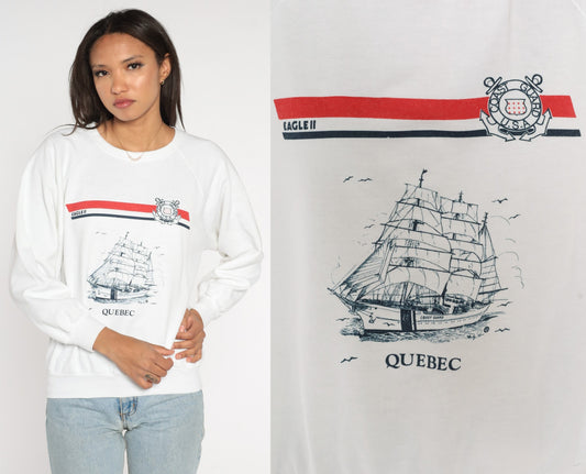 80s US Coast Guard Eagle II Sailboat Raglan Sweatshirt White Nautical Medium