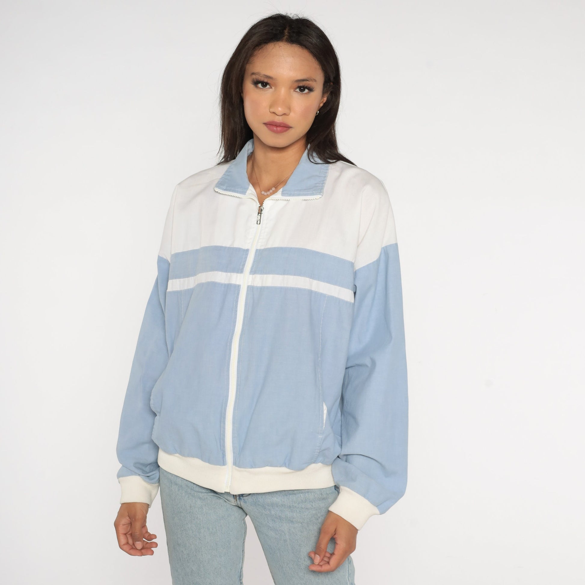 80s Christian Dior Monsieur Windbreaker Blue White Colour Block Stripe Large L