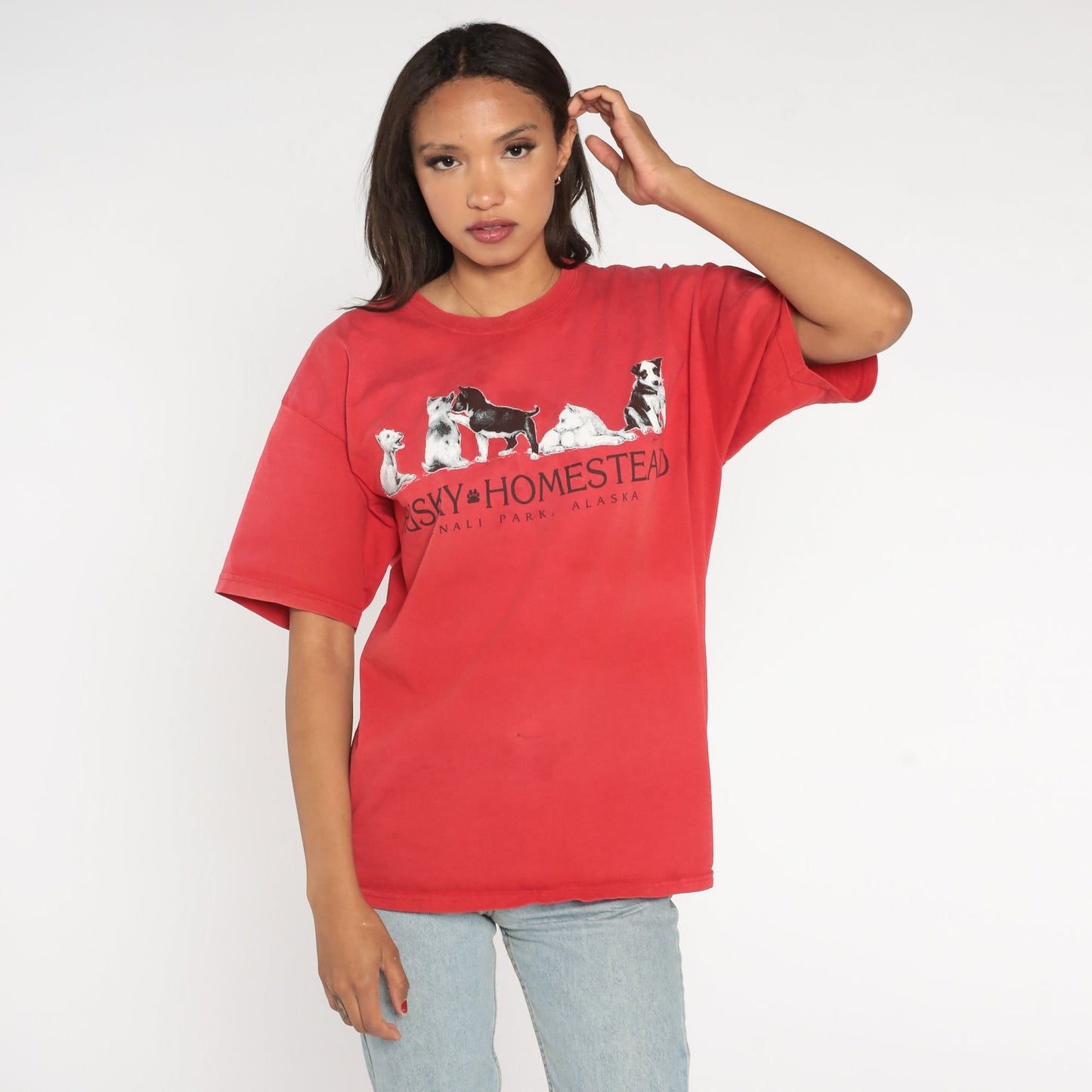 90s Husky Homestead Denali National Park Alaska Graphic Tee Red Large L