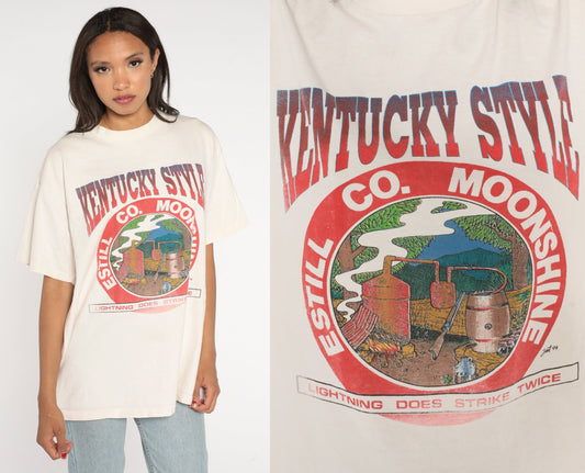 90s Estill County Kentucky Moonshine Graphic T-Shirt Cotton Single Stitch Extra Large