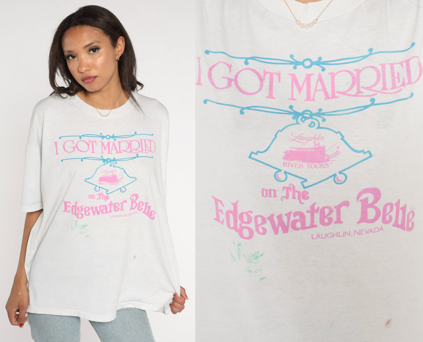 90s Edgewater Belle Steamboat Graphic T-Shirt Laughlin Nevada Wedding Tee Extra Large