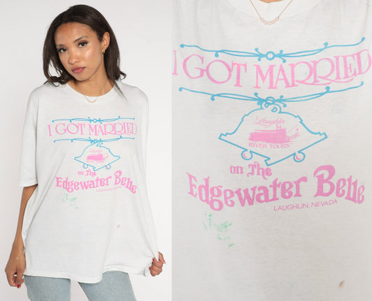 90s Edgewater Belle Steamboat Graphic T-Shirt Laughlin Nevada Wedding Tee Extra Large