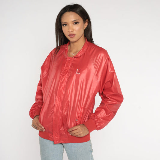 80s PGA Tour Bomber Jacket Red Nylon Raglan Windbreaker Medium