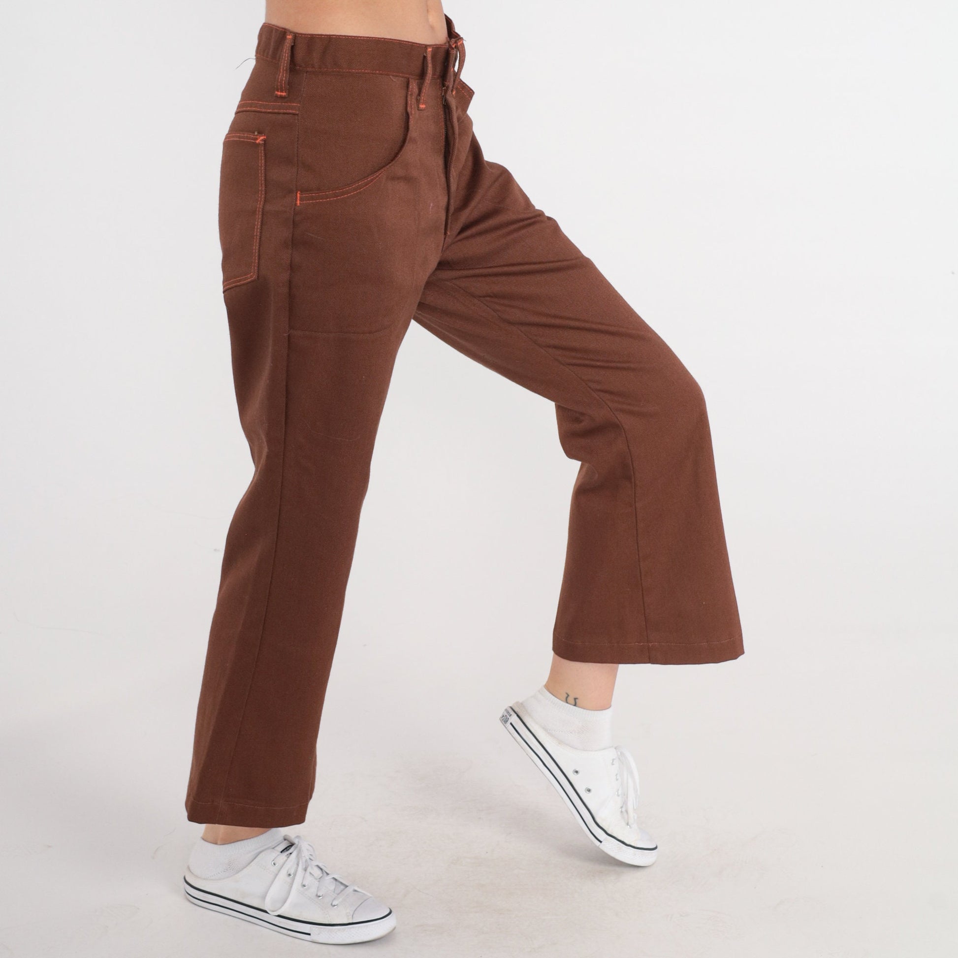 70s McJeans Brown Flared Trousers Mid Rise Bell Bottom Ankle Medium