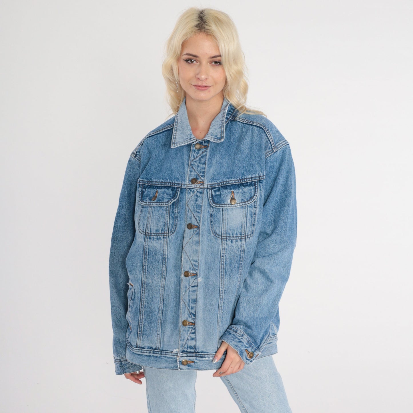 90s Wrangler Blue Denim Jacket Button Up Jean Jacket Large L