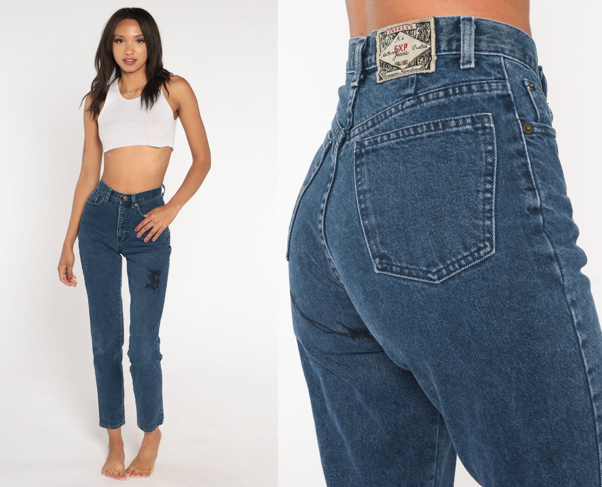90s High-Waisted Skinny Jeans Barbed Wire G Blue Denim 2XS