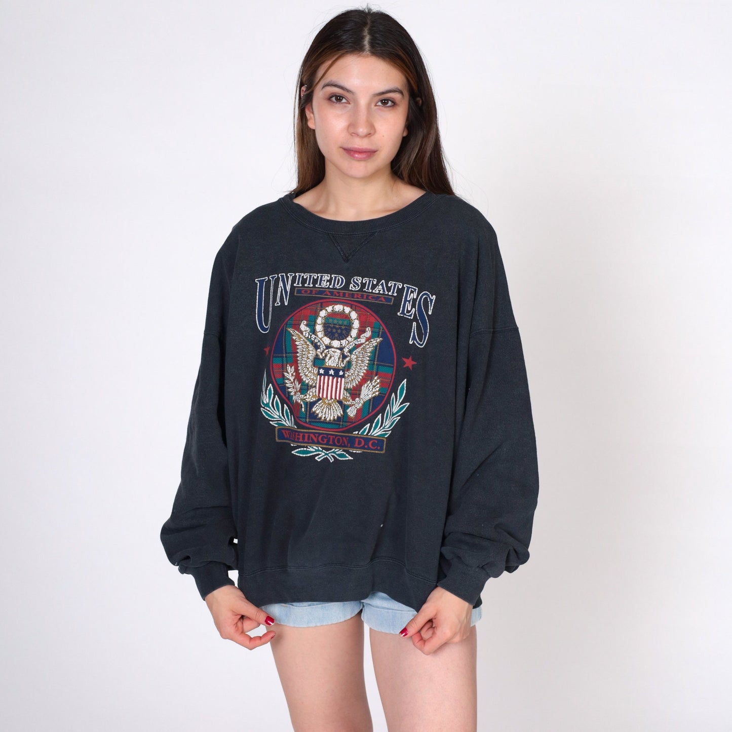 90s Washington DC Eagle Crest Sweatshirt White Graphic Crewneck Extra Large XXL