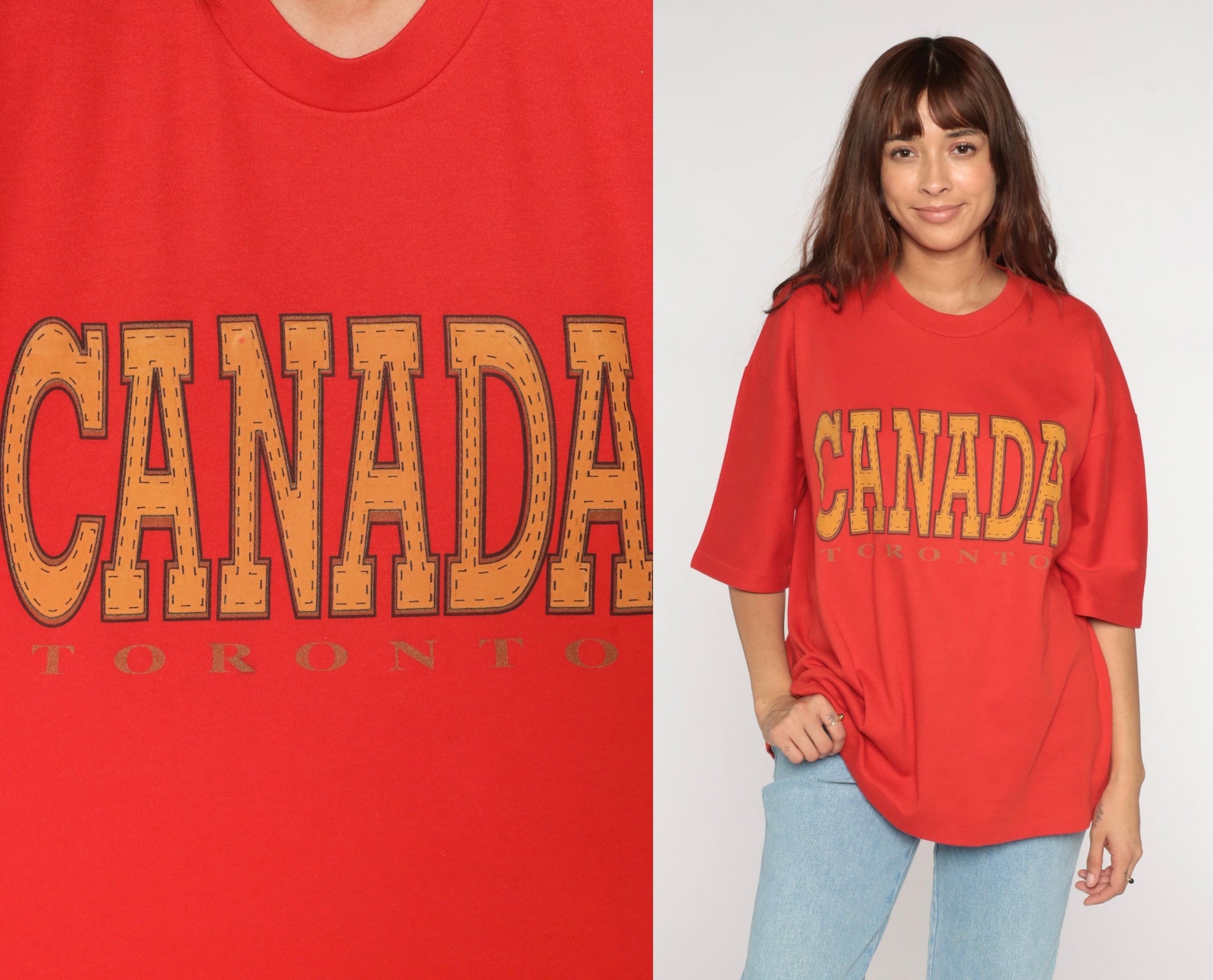 90s Toronto Canada Graphic T-Shirt Cotton Single Stitch Red Extra Large