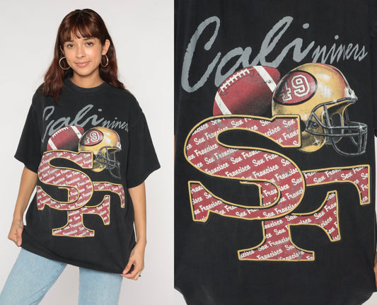 90s San Francisco 49ers NFL Football T-Shirt Black Graphic Tee Extra Large