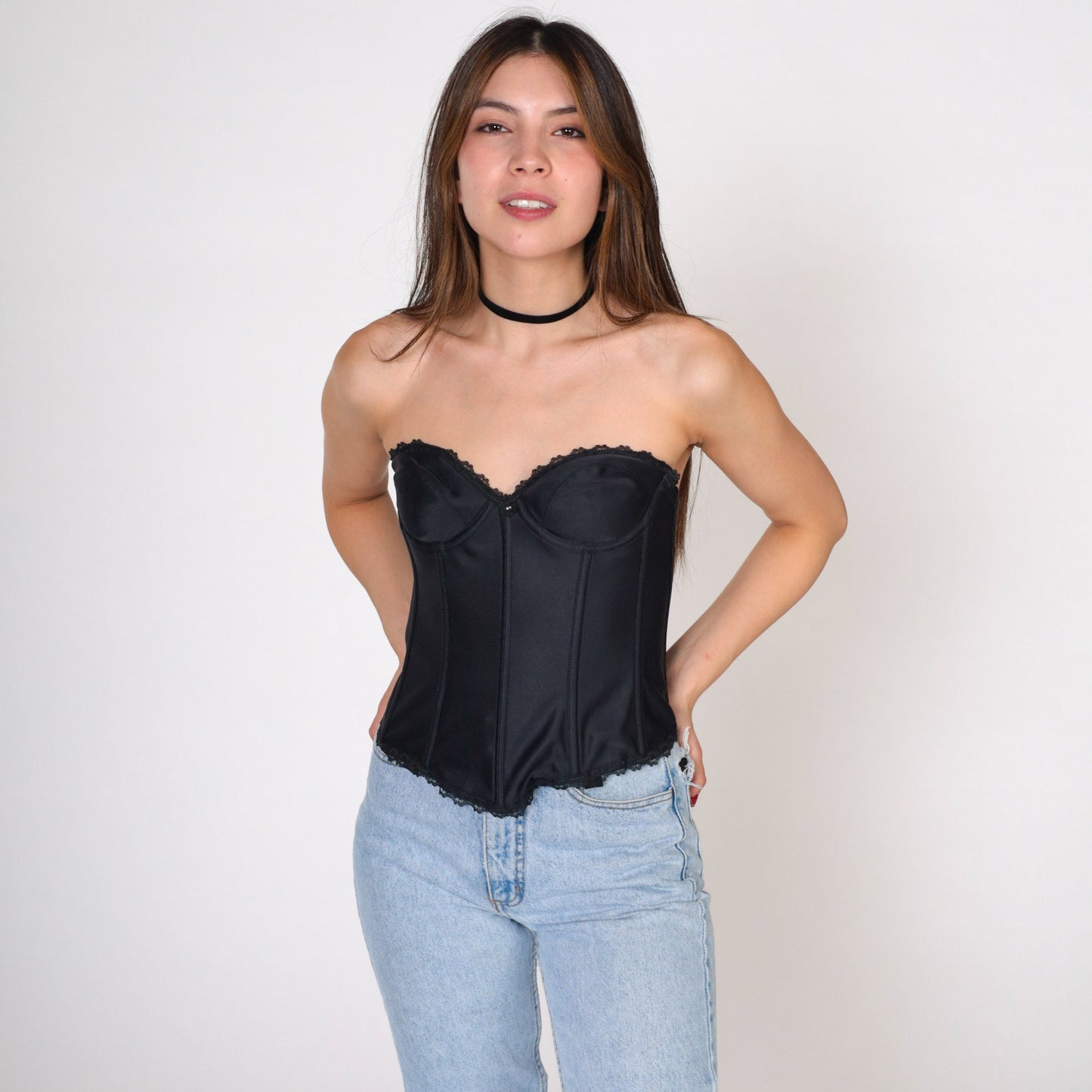 90s Black Lace Bustier Bra Top Underwire Sweetheart Neckline Small