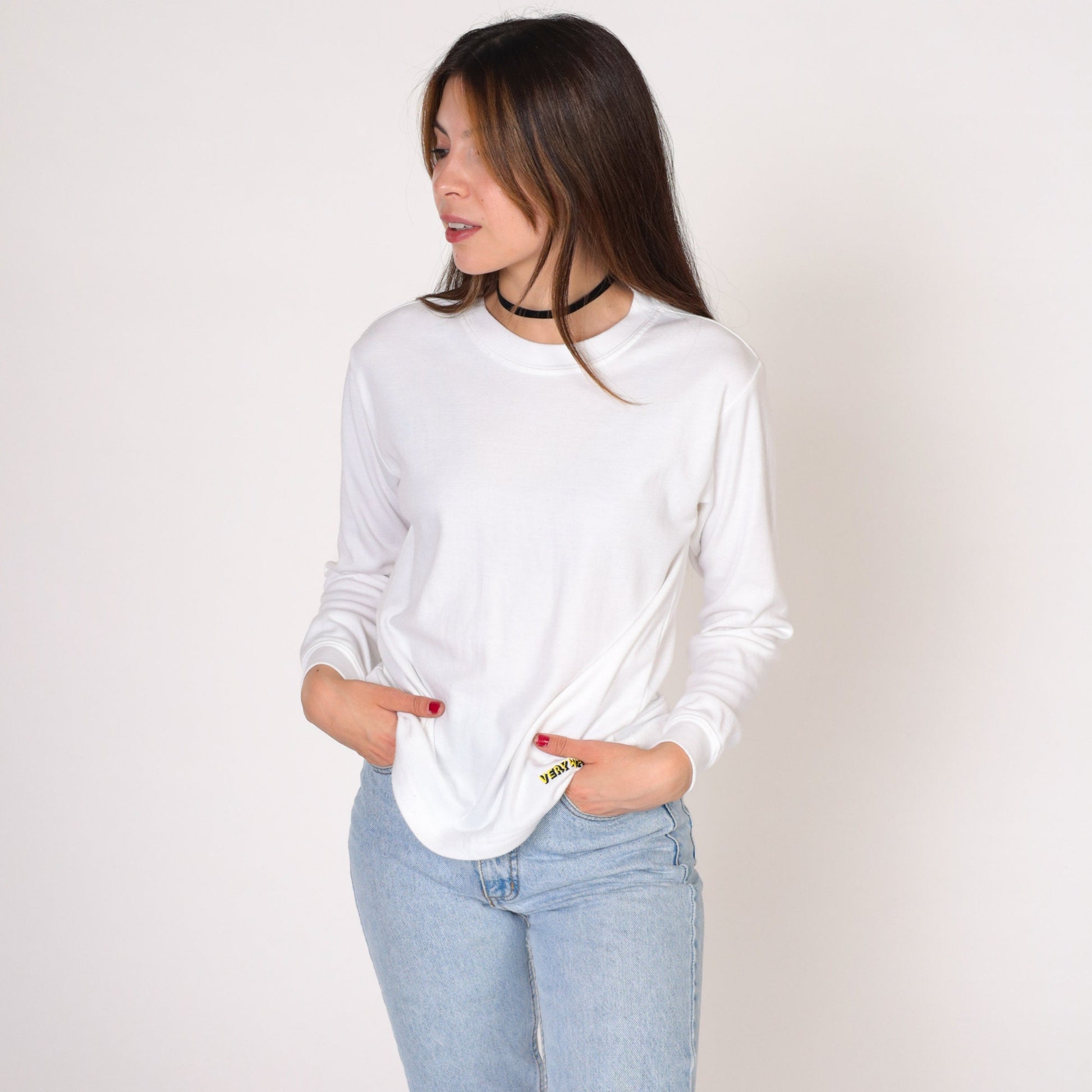 00s Very Warm Thermal Long Sleeve Shirt White Crew Neck Medium