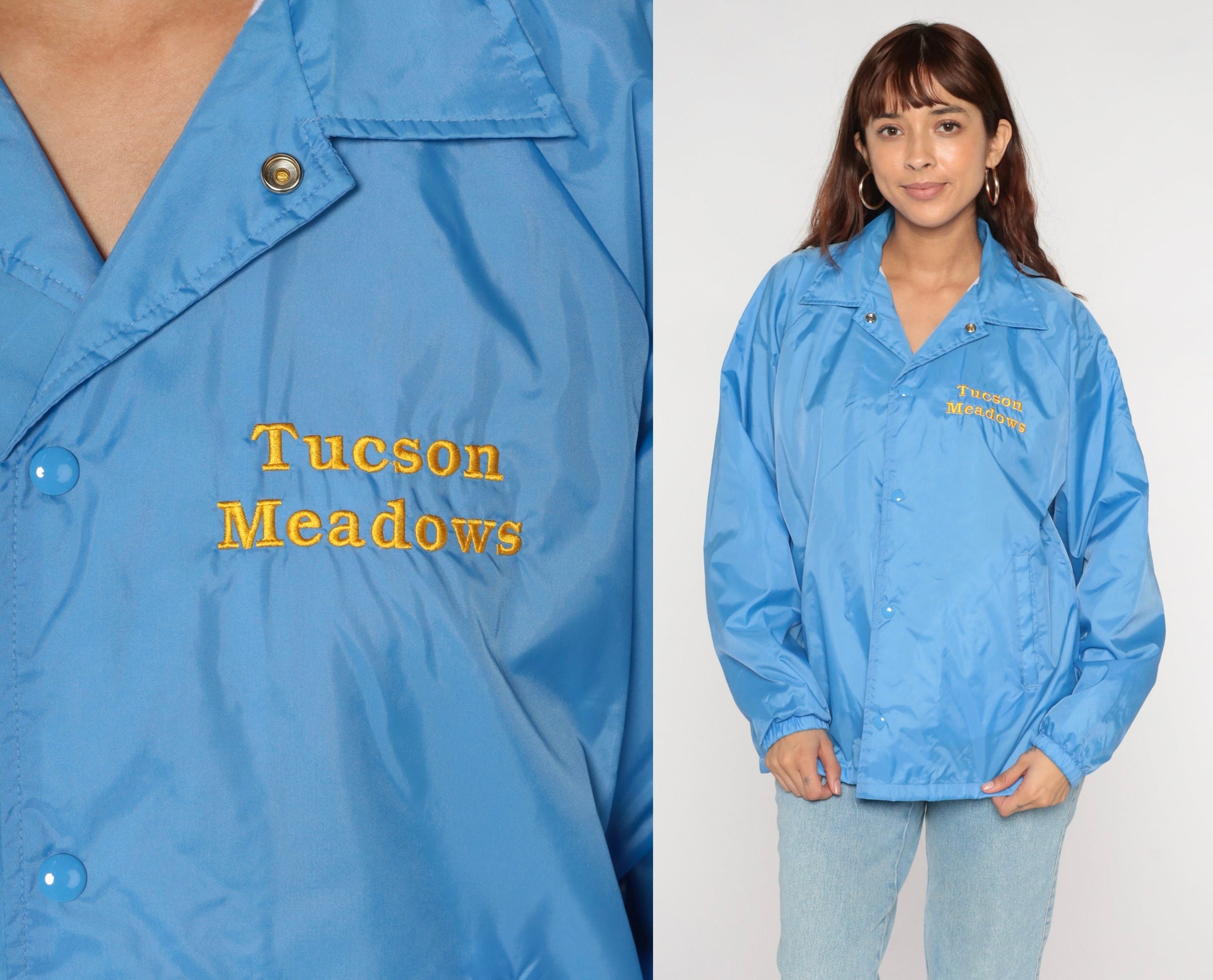 00s Tucson Meadows Blue Windbreaker Nylon Snap Jacket Men's Medium