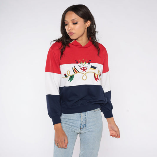 90s Nautical Flag Sweatshirt Alfred Dunner Striped Collared Pullover Small S