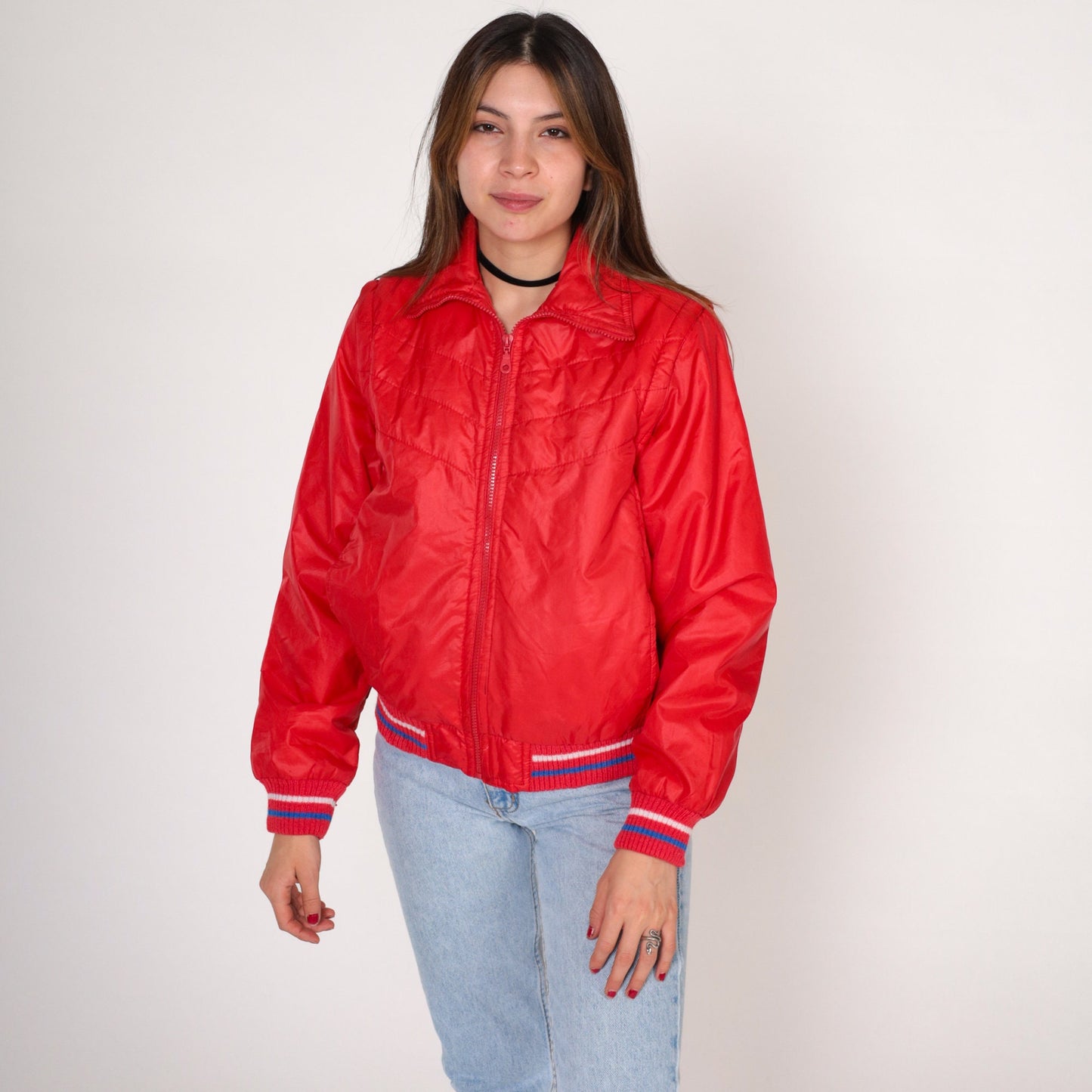 80s Red Quilted Convertible Jacket Zip-Off Sleeves Windbreaker Extra Small