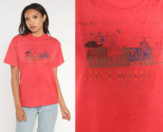 90s Jeri's Tavern Albuquerque Graphic T-Shirt Red Faded Small S