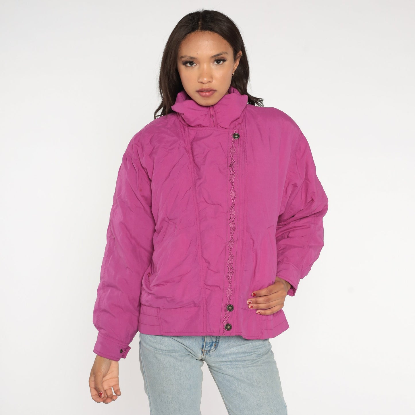 90s Eddie Bauer Fuchsia Pink Down Puffer Ski Jacket Medium