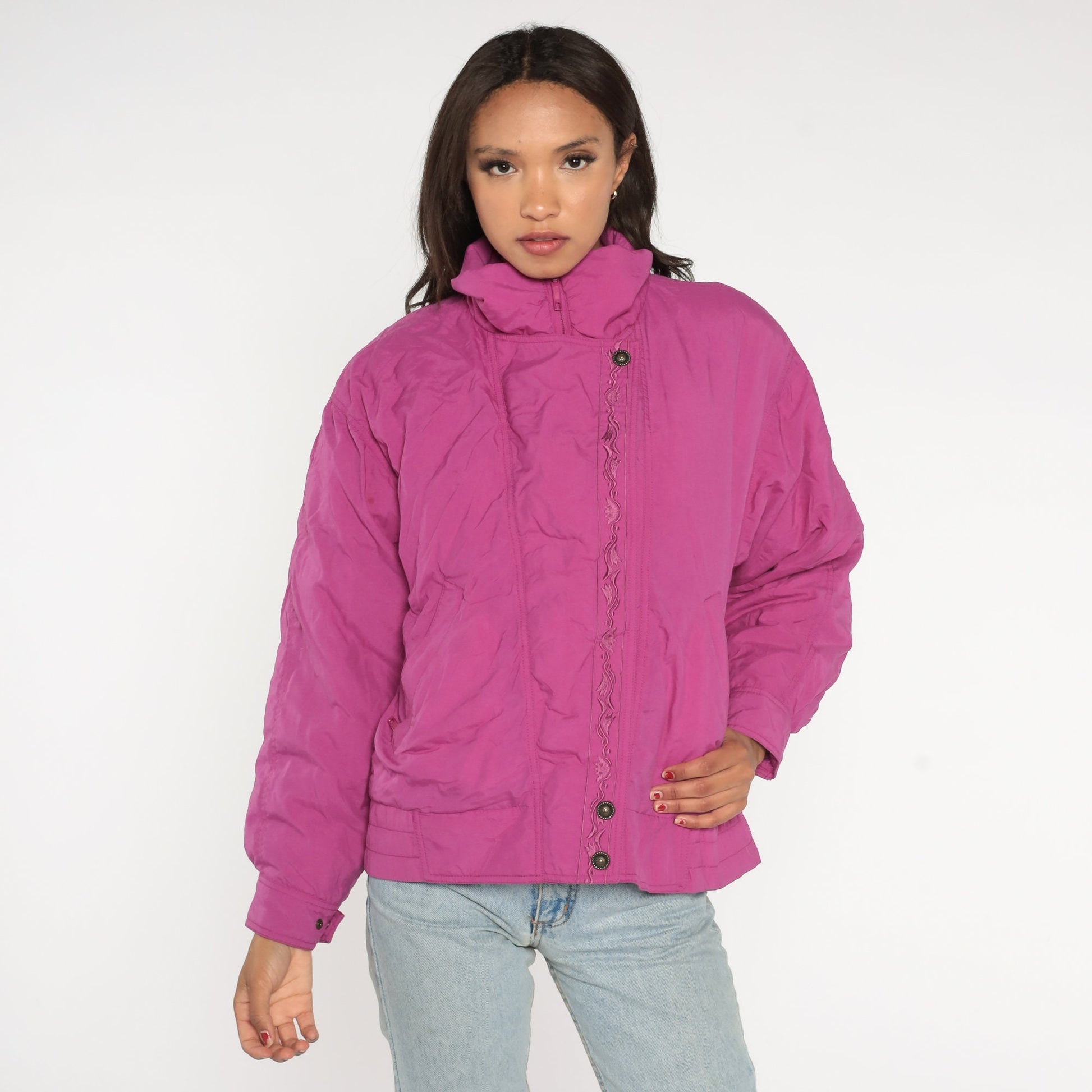 90s Eddie Bauer Fuchsia Pink Down Puffer Ski Jacket Medium