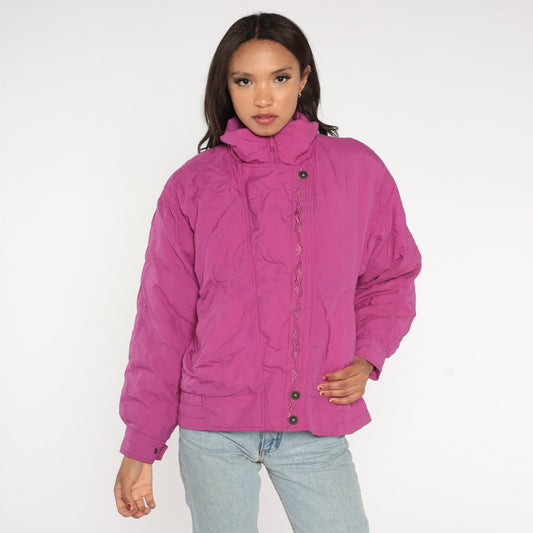 90s Eddie Bauer Fuchsia Pink Down Puffer Ski Jacket Medium