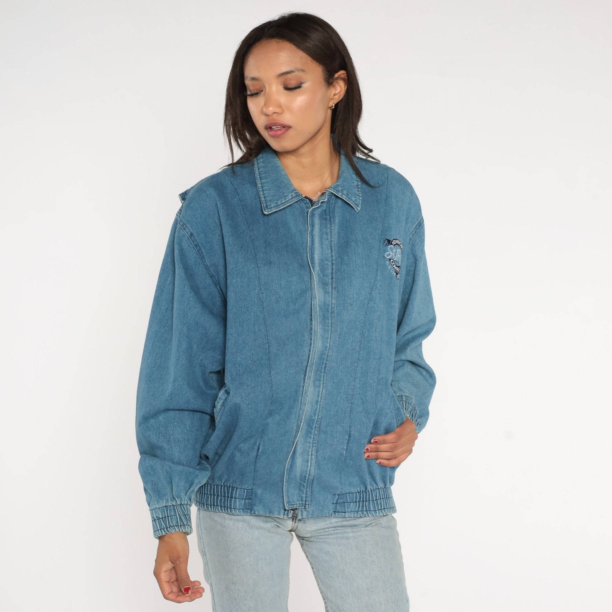 90s Newport Surf Company Blue Denim Zip Jacket Extra Large XL