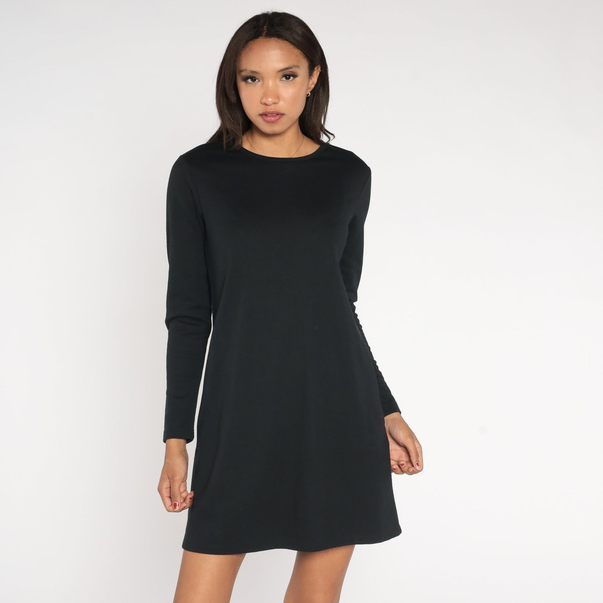 90s Liz Claiborne Black Mini Shift Dress Long Sleeve Small S