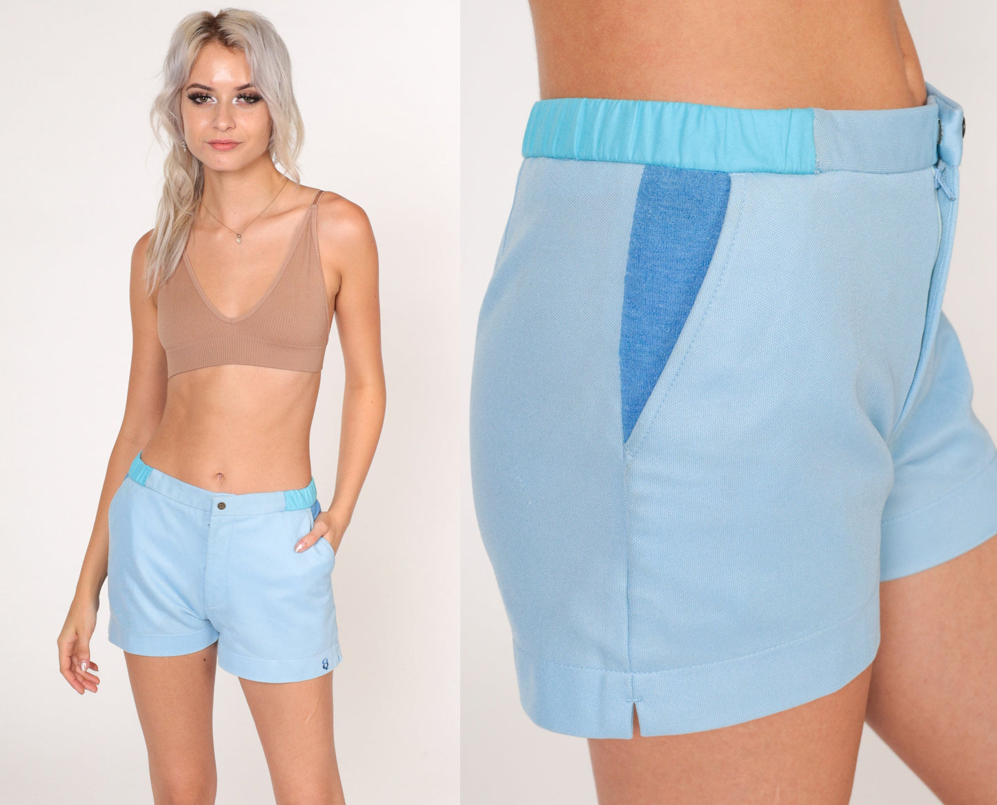70s GQ Tennis Shorts Baby Blue Tonal Striped Athletic Extra Small