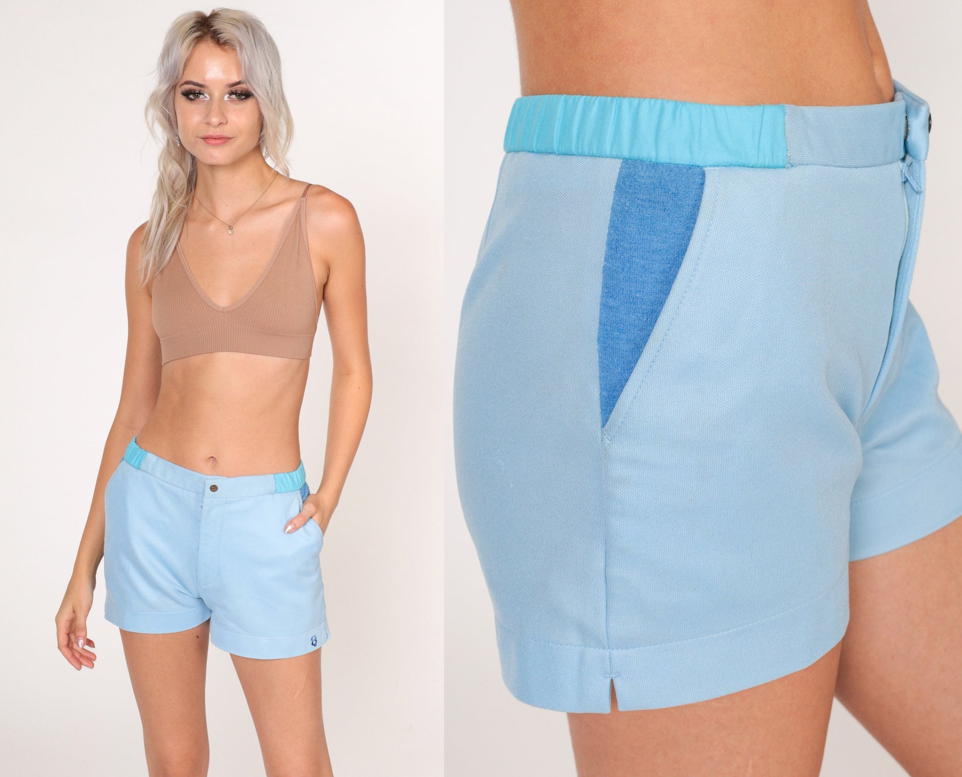 70s GQ Tennis Shorts Baby Blue Tonal Striped Athletic Extra Small