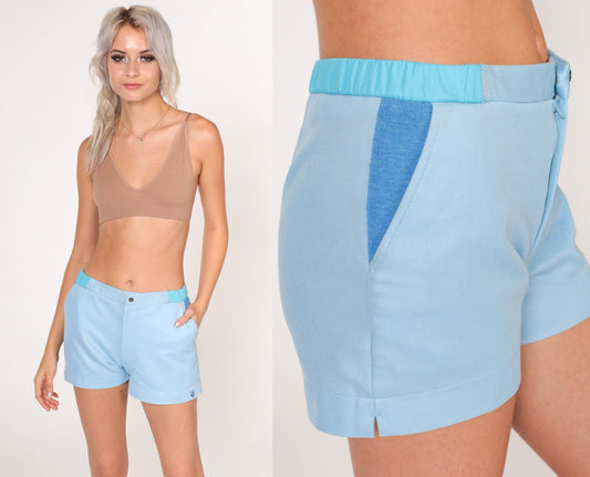 70s GQ Tennis Shorts Baby Blue Tonal Striped Athletic Extra Small