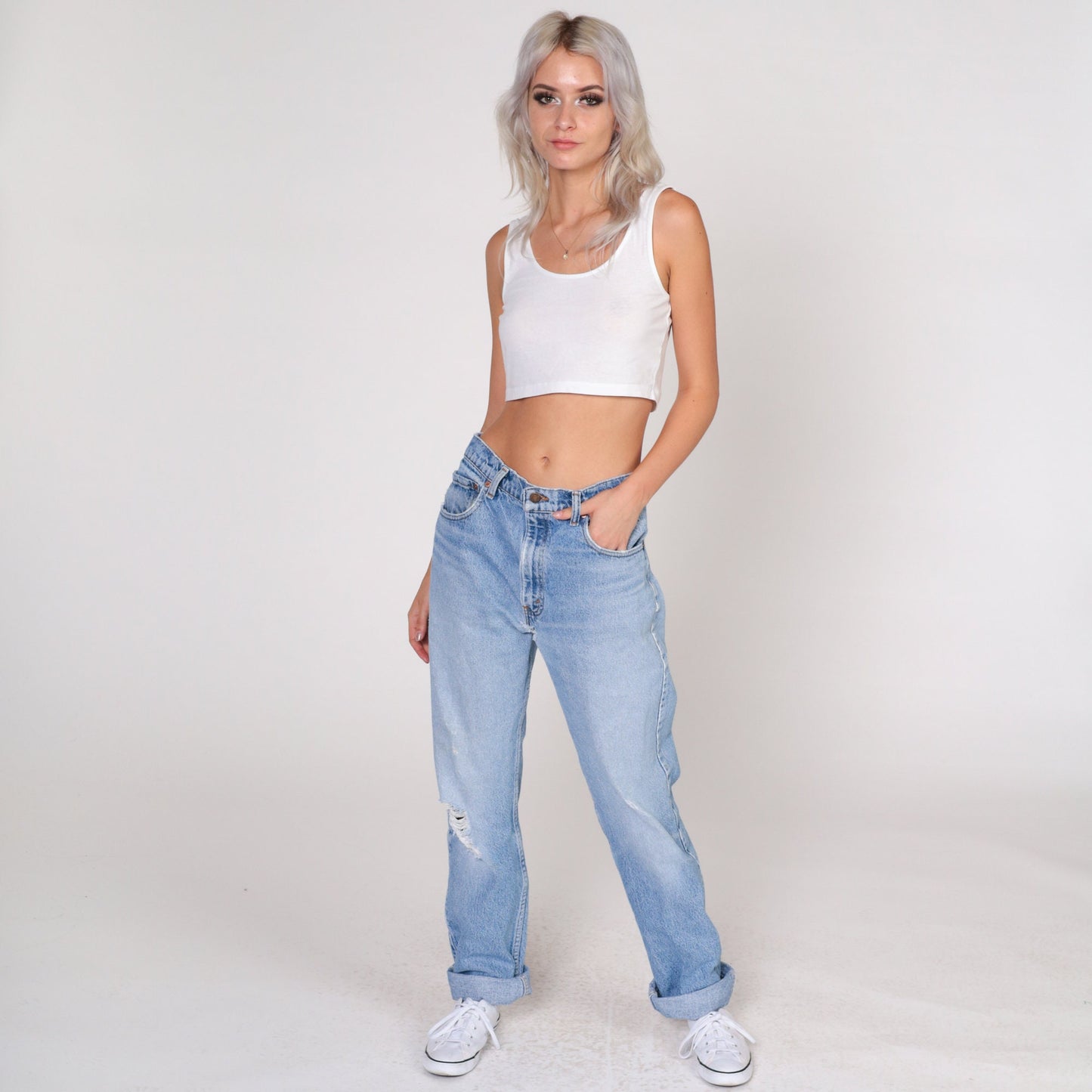 90s Levi's Mid Rise Straight Leg Denim Jeans Light Wash Distressed 32x33