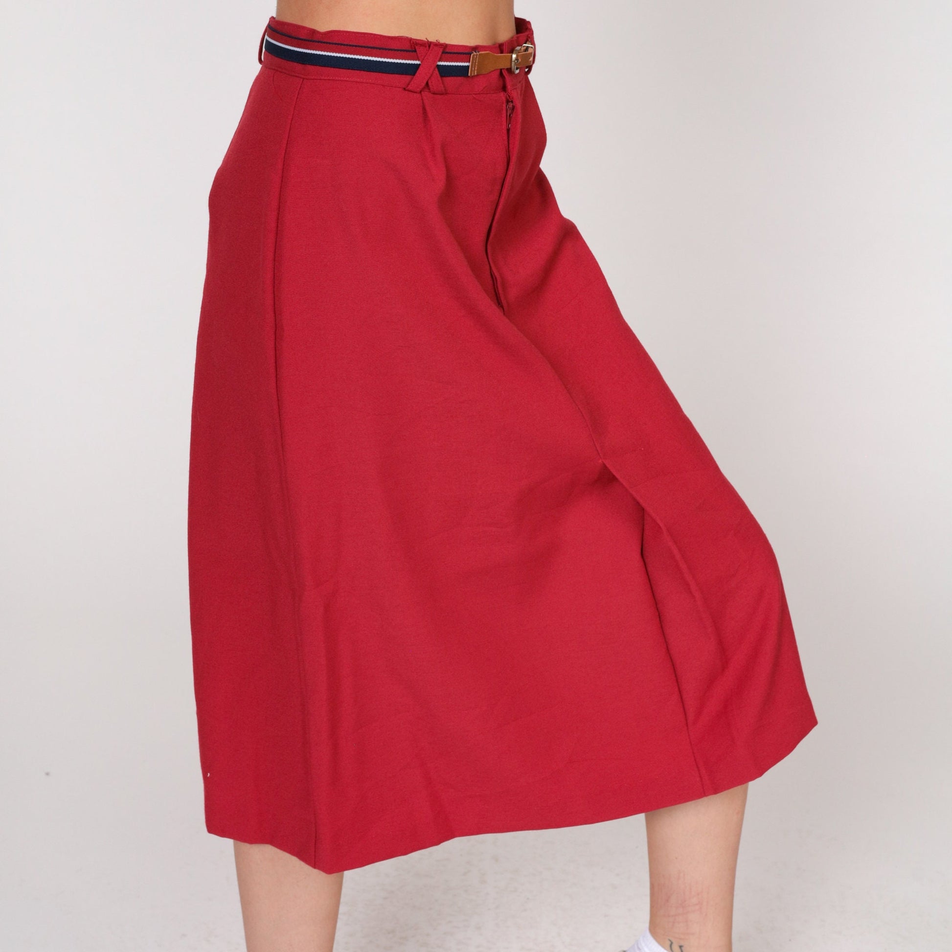 80s Cleveland Street Togs Red Midi Skirt High Waist A-Line Small
