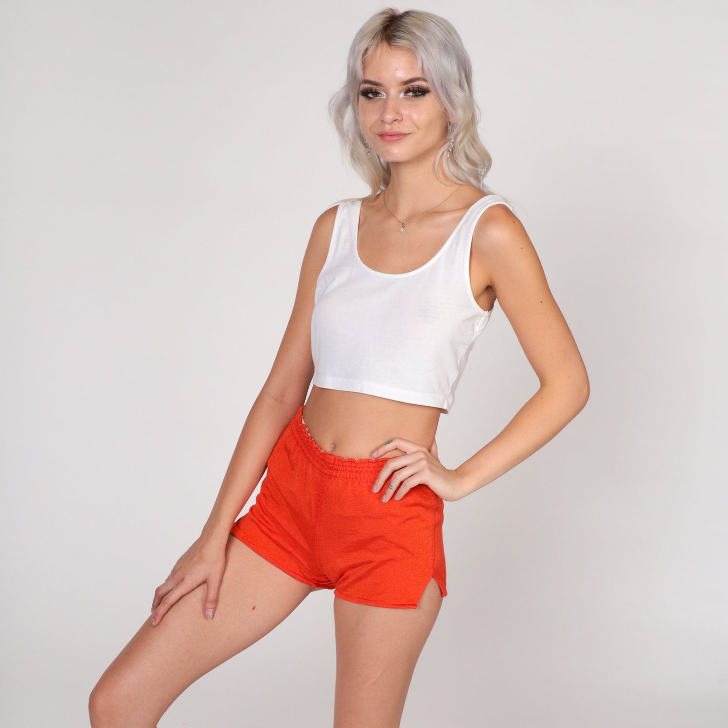 70s Orange Nylon Hotpants Side Slit Shorts Extra Small XS