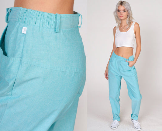 80s Lily's of Beverly Hills High-Waisted Tapered Trousers Bright Blue Small