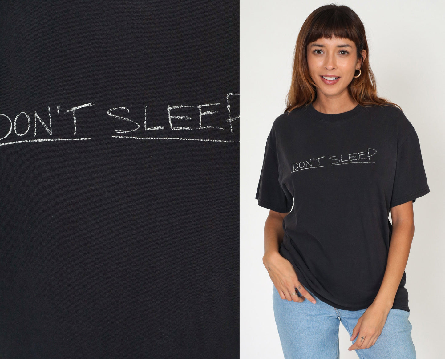 90s Don't Sleep The Invasion Graphic T-Shirt Black Cotton Medium M