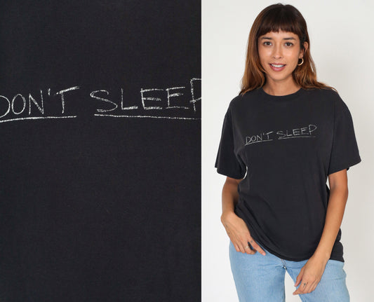 90s Don't Sleep The Invasion Graphic T-Shirt Black Cotton Medium M