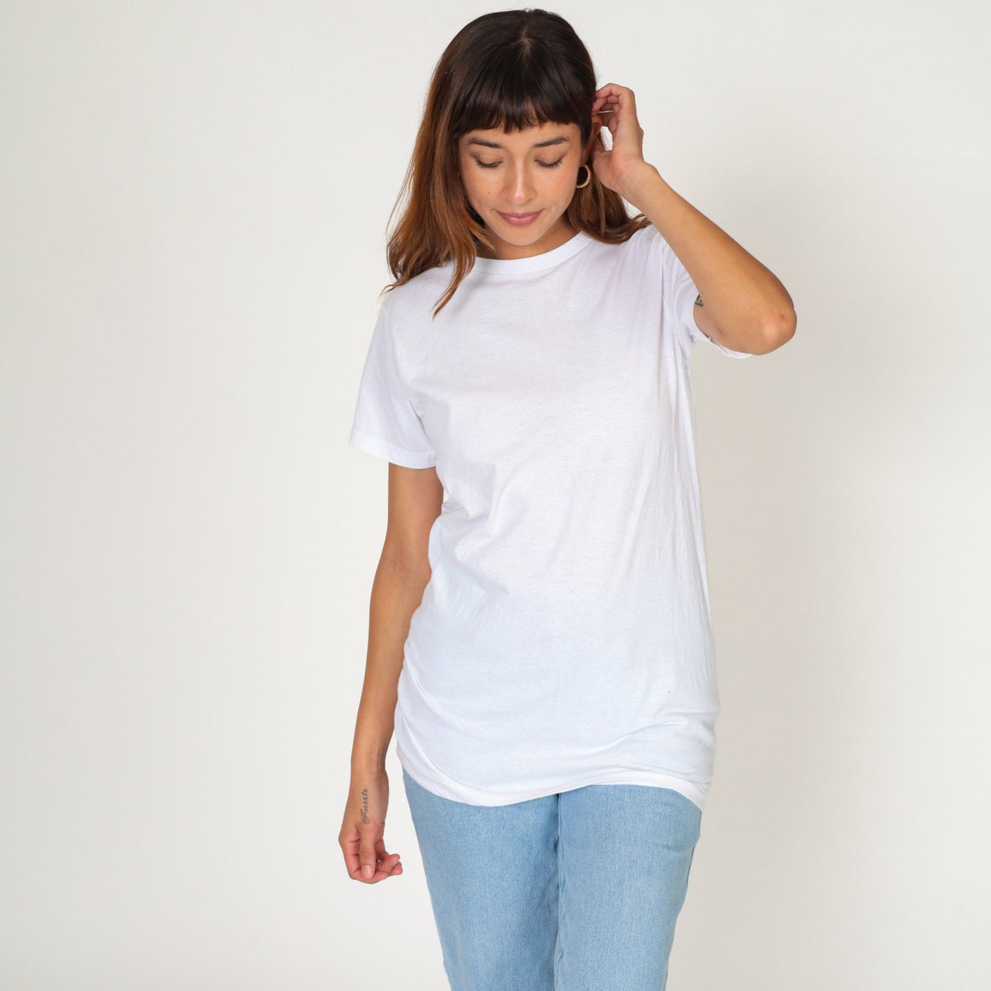 Y2K White Cotton Crew Neck T-Shirt Burnout Medium M