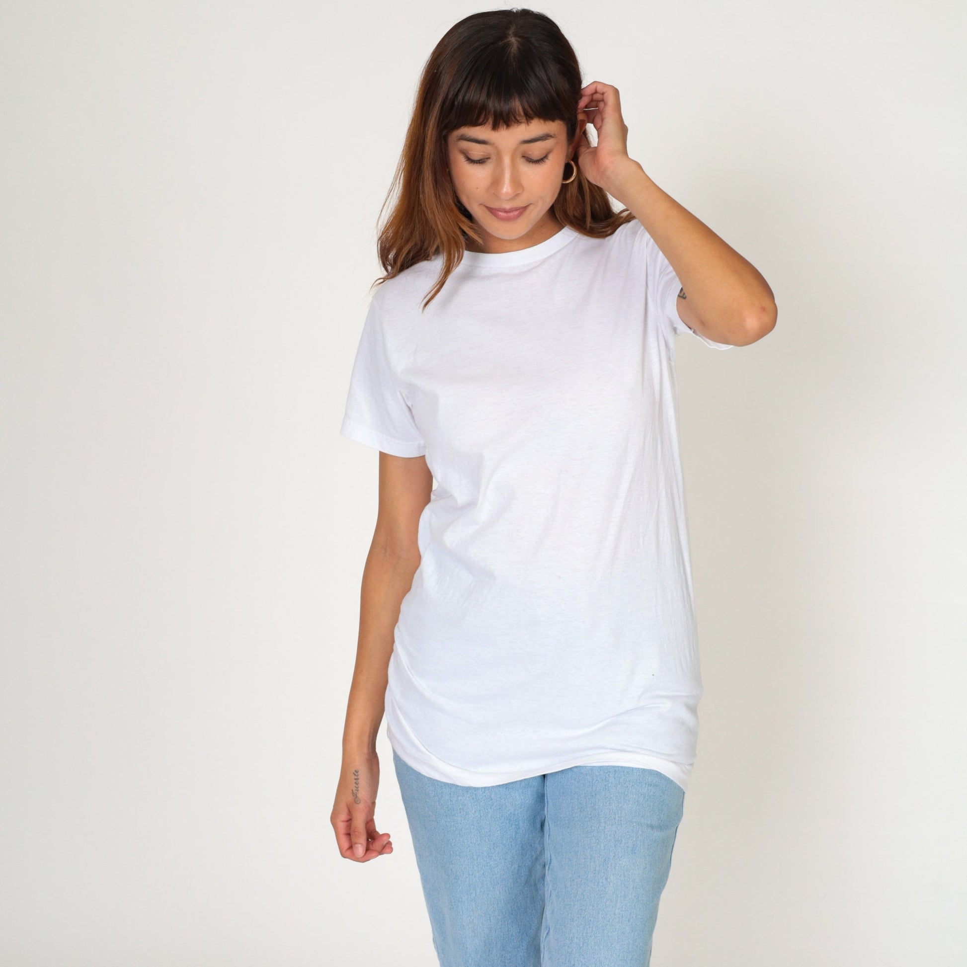 Y2K White Cotton Crew Neck T-Shirt Burnout Medium M