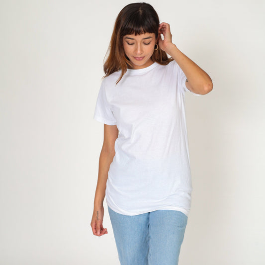 Y2K White Cotton Crew Neck T-Shirt Burnout Medium M